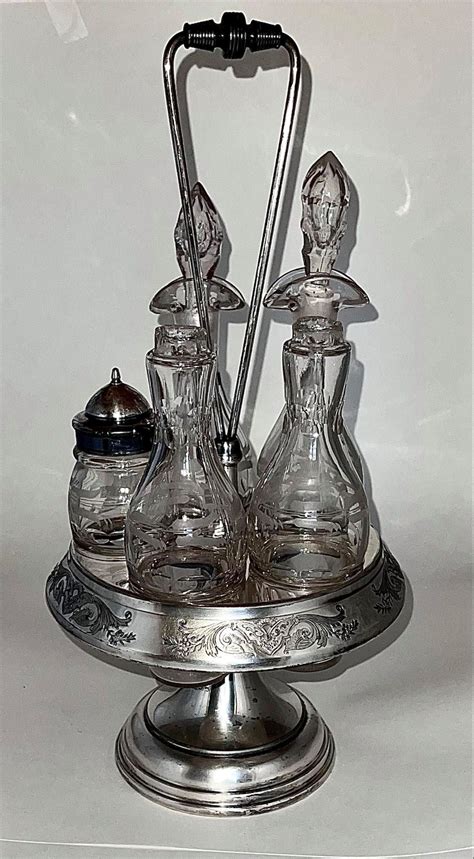 antique victorian castor bottle set etched glass cruet etsy