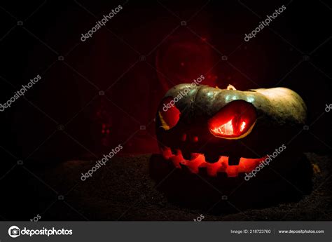 Halloween Pumpkin Smile Scrary Eyes Party Night Close View Scary