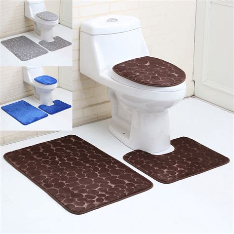 3pcs Toilet Seat Covers Bathroom Carpet Non Slip Pedestal Rug Lid