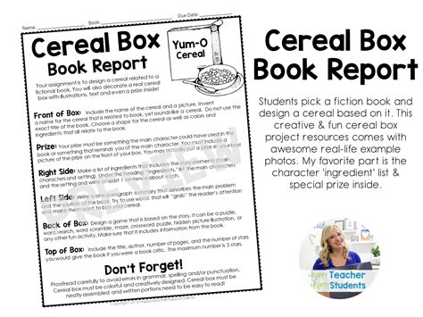 Cereal Box Book Report Template Project Directions Rubric And Etsy