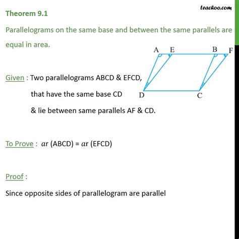 Theorem 91 Parallelograms On Same Base And Between Same Parallels