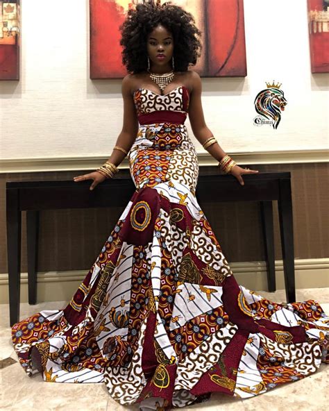 Queen Amaka Womens Mermaid Dress In African Ankara Dashiki Kente Print White Red G African