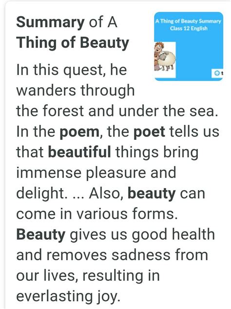 Write The Summary Of The Poem A Thing Of Beauty