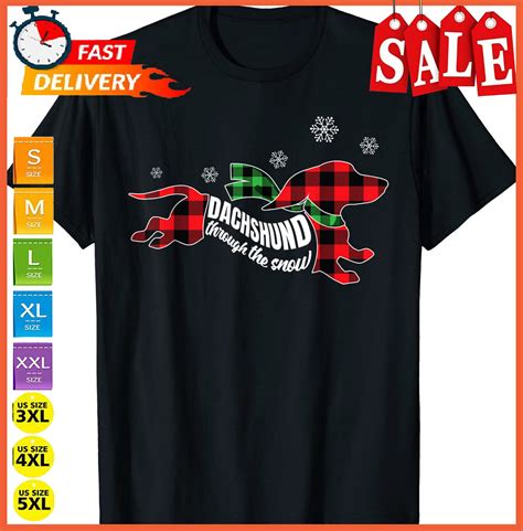 Dachshund Through The Snow Doxie Dog Plaid Christmas T T Shirt Funny