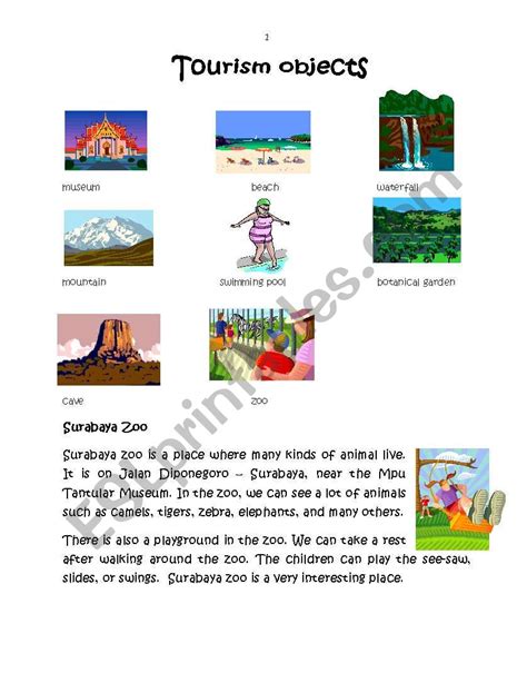 Tourism Objects Esl Worksheet By Bilhaq