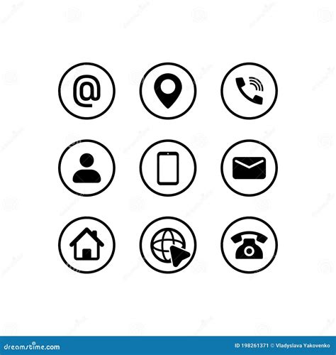Contact Information Icon Set In Black Call Browser Phone Message