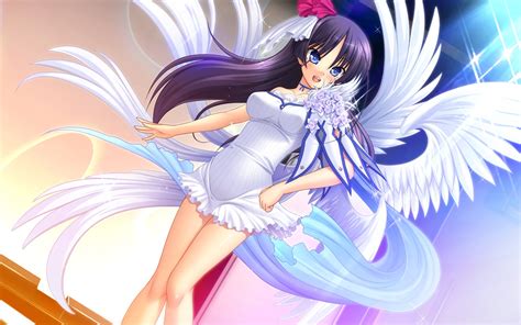 Wallpaper Charm Anime Girl Angel Wings Long Hair