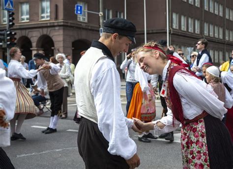 People Dancing On The Streets During Estonian Dance And Song Festival