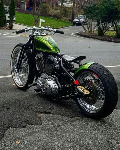 Custom Green Hd Bobber Digger Motorcycle Harley Harley Davidson