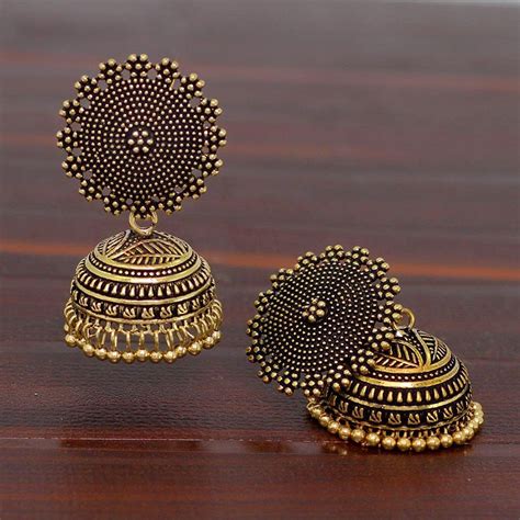 I Jewels Oxidized Gold Plated Jhumki Jhumkas Earrings For Women