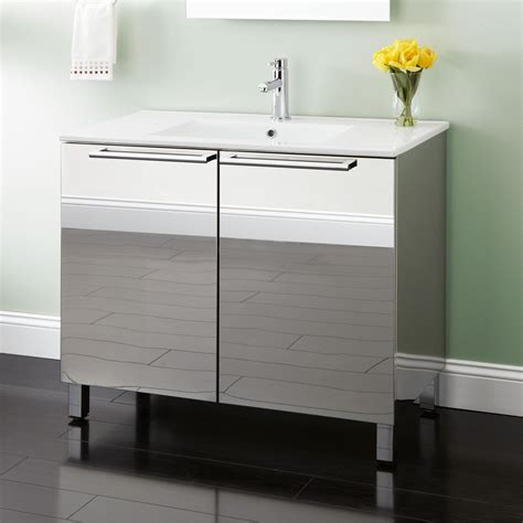 Our luxury bathroom vanity units are perfect for adding extra storage and a high end look to your our attractive selection of bathroom sink vanity units is specifically designed to go with our other. 36" Tybalt Stainless Steel Vanity - Brushed | Stainless ...