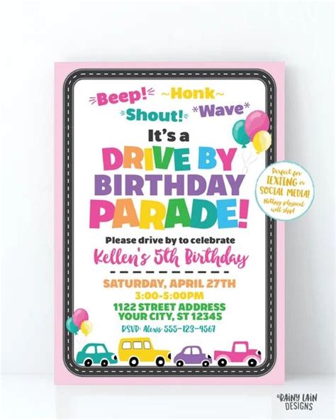 Drive By Birthday Parade Invitation Drive By Parade Girl Drive By