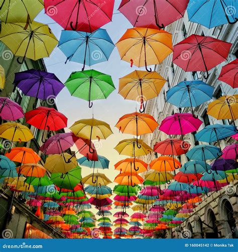 Colorful Umbrellas Above The Street Editorial Photography Image Of