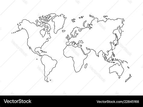 Outline Of World Map On White Background Vector Image