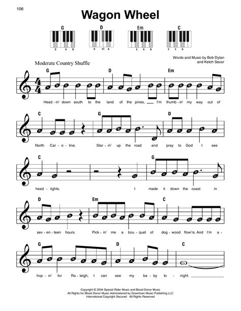 Wagon Wheel Super Easy Piano Print Sheet Music Now