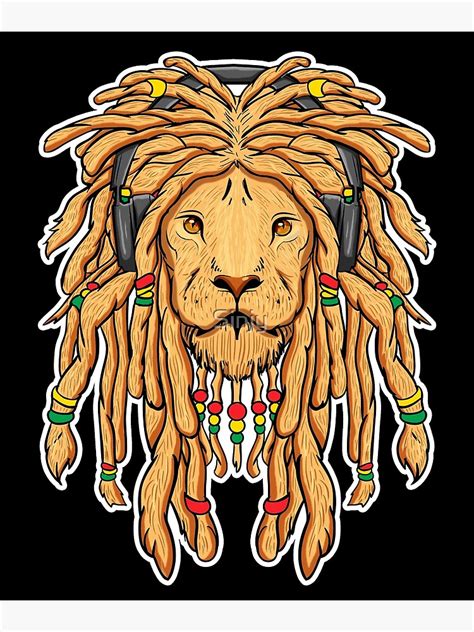 Rastafarian Lion Of Judah Wearing Headphones Art Print By Sinjy