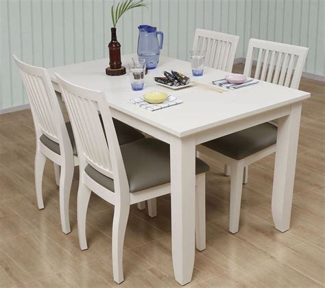 set meja makan minimalis kayu cat duco putih furniture home decor