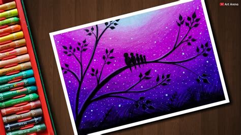 How To Draw Moonlight Scenery With Oil Pastels How To Draw Scenery Of