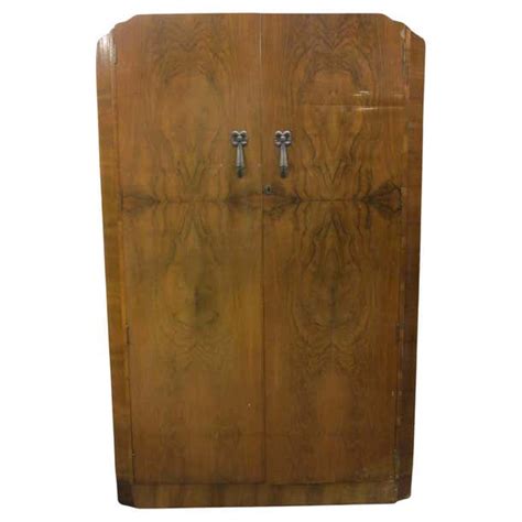 Art Deco Tombstone Walnut Mens Armoire By Raven Furniture For Sale