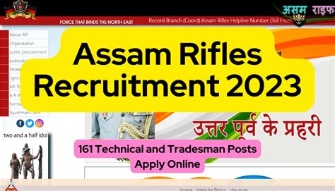 Assam Rifles Recruitment 2023 161 Technical And Tradesman Posts Apply