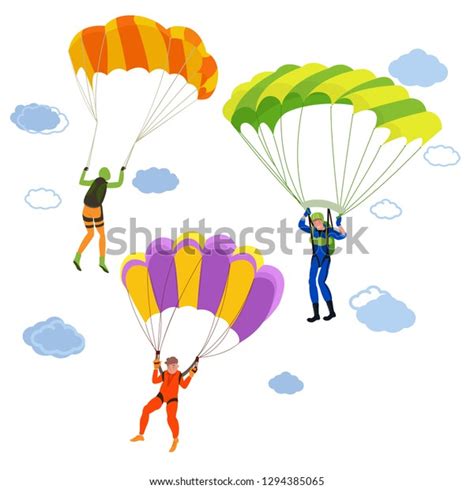 Set Colorful Bright Parachutists Sky Parachuting Image Vectorielle De