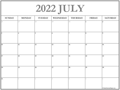 July 2022 Calendar Free Printable Calendar