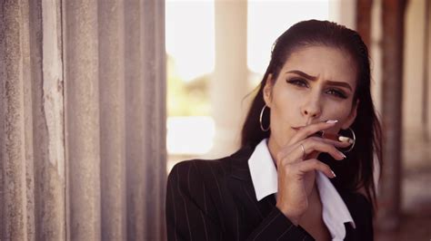 Portrait Fashionable Woman Smoke Outdoors Stock Footage SBV Storyblocks