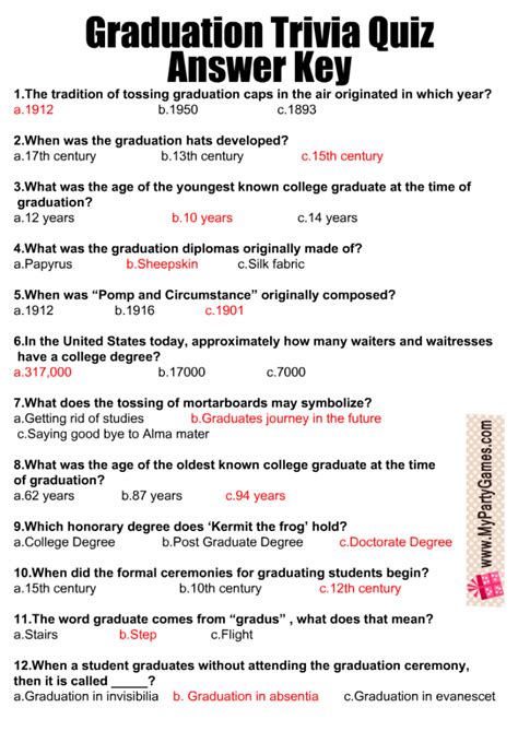 Free Printable Graduation Trivia Quiz