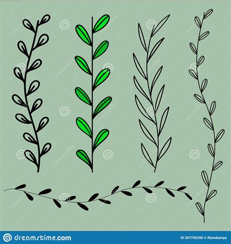 Set Of Tree Branches Climbing Stems With Leaves Herbs For Pattern And