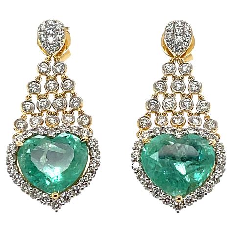 Ct Yellow Gold Emerald And Diamond Drop Stud Earrings For Sale At