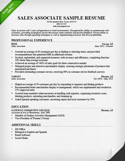 Retail Sales Associate Resume Sample And Writing Guide Rg