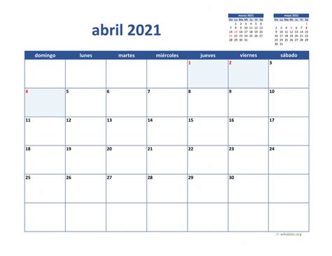 Calendario Abril 2021 De México