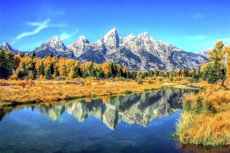 Grand Teton National Park Mountain Reflections Painting By Christopher