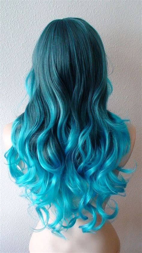 Blue Wig Long Curly Mermaid Teal Blue Ombre Wig Mermaid