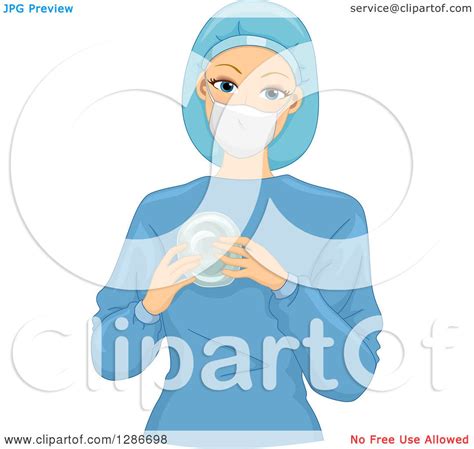 Clipart Of A Happy Young White Female Doctor Plastic Surgeon In Scrubs