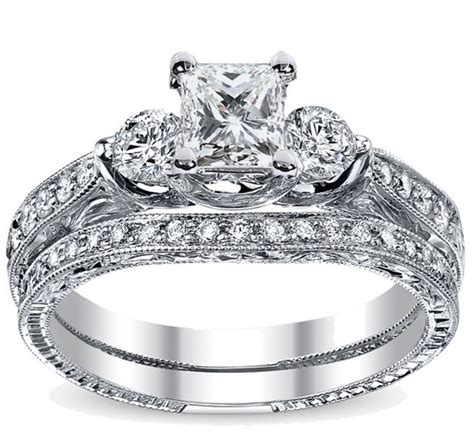 Luxurious Vintage Matching Wedding Ring Set 1 Carat Princess Cut