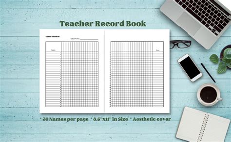 Teacher Record Book Large Grid Gradebook And Class Grade Tracker