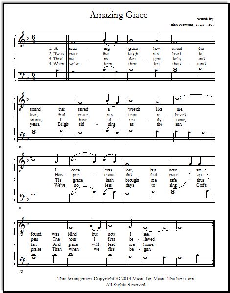 Free sheet music, hymn, piano, ukulely, tabs piano. Free Printable Music Sheets Amazing Grace Solos and Duet for Piano