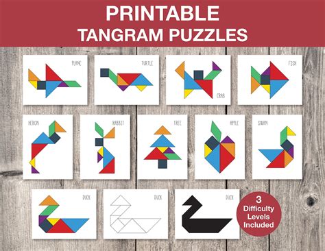 Tangram Puzzles Printable Game Kids Printable Puzzle Montessori Cards