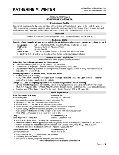 A senior professional software engineer with 12 years of experience in application design and development with an innovative concept to the next evolutionary phase. Software Engineer Resume Samples | Sample Resumes