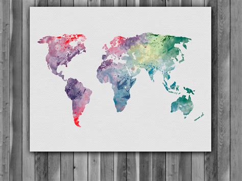 World Map Watercolor Print World Map Art World Map Painting World