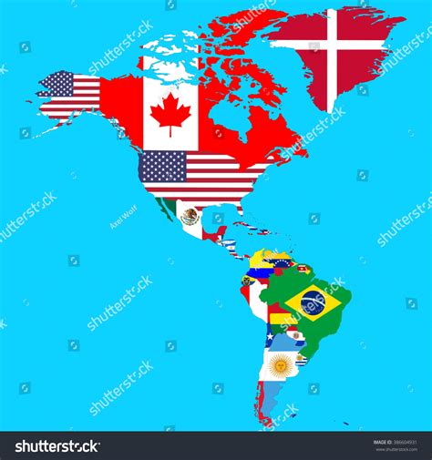 Stock Vector Political Map Of North And South America With Flags Of Countries Vector Illustration Isolated On 386604931 