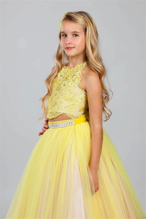 Yellow Two Pieces Prom Dress Princess Gown Flower Girl Dress Etsy Piece Prom Dress Princess