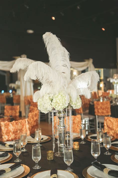 Dramatic White Hydrangea And Feather Centerpiece Feather Centerpieces