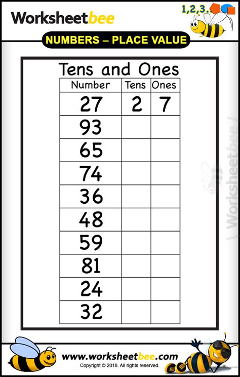 Check out our collection of tens and ones worksheets which will help kids learn to understand the place values of tens and ones in numbers. Write Tens and Ones Nice Printable Worksheet for Kids - Worksheet Bee