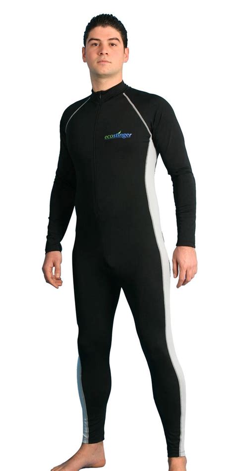 Men Full Body Uv Stinger Swim Suit Dive Skin Upf50 Black Silver Chlorine Resistant Full