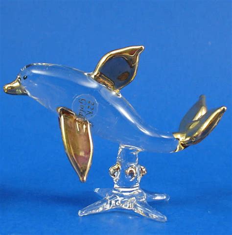 Blown Glass With Gold Trim Miniature Dolphin