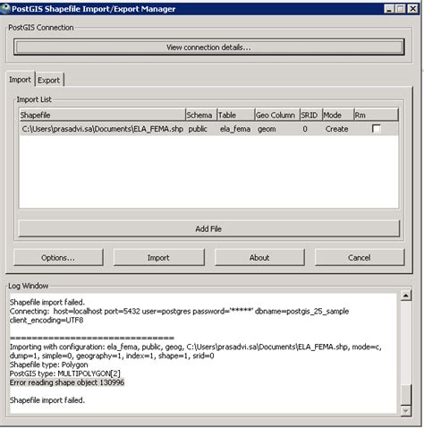 Postgresql Shapefile Import Failed In PostGIS Geographic