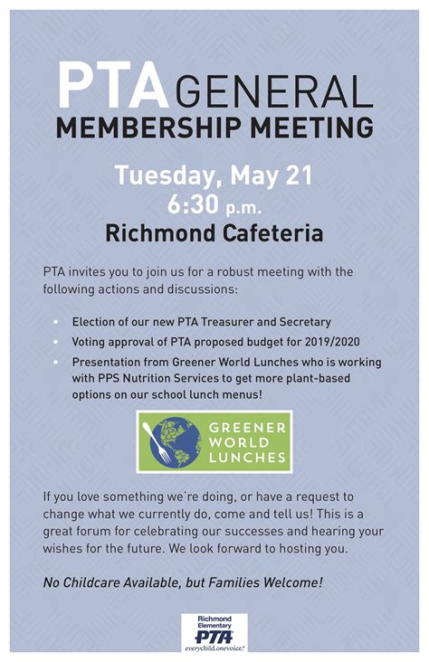 Pta General Meeting 630pm May 21st Richmond Elementary Pta