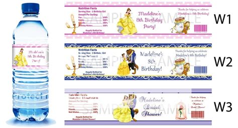 Belle Beauty And The Beast Printed Water Bottle Labels Birthday